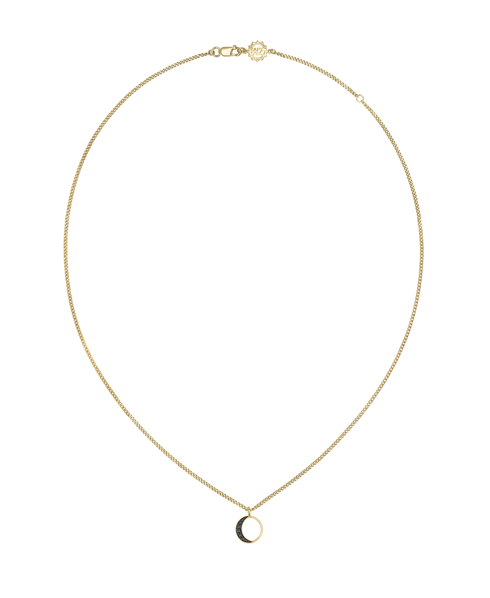 New Moon Necklace - 9k Yellow Gold, Black Diamond