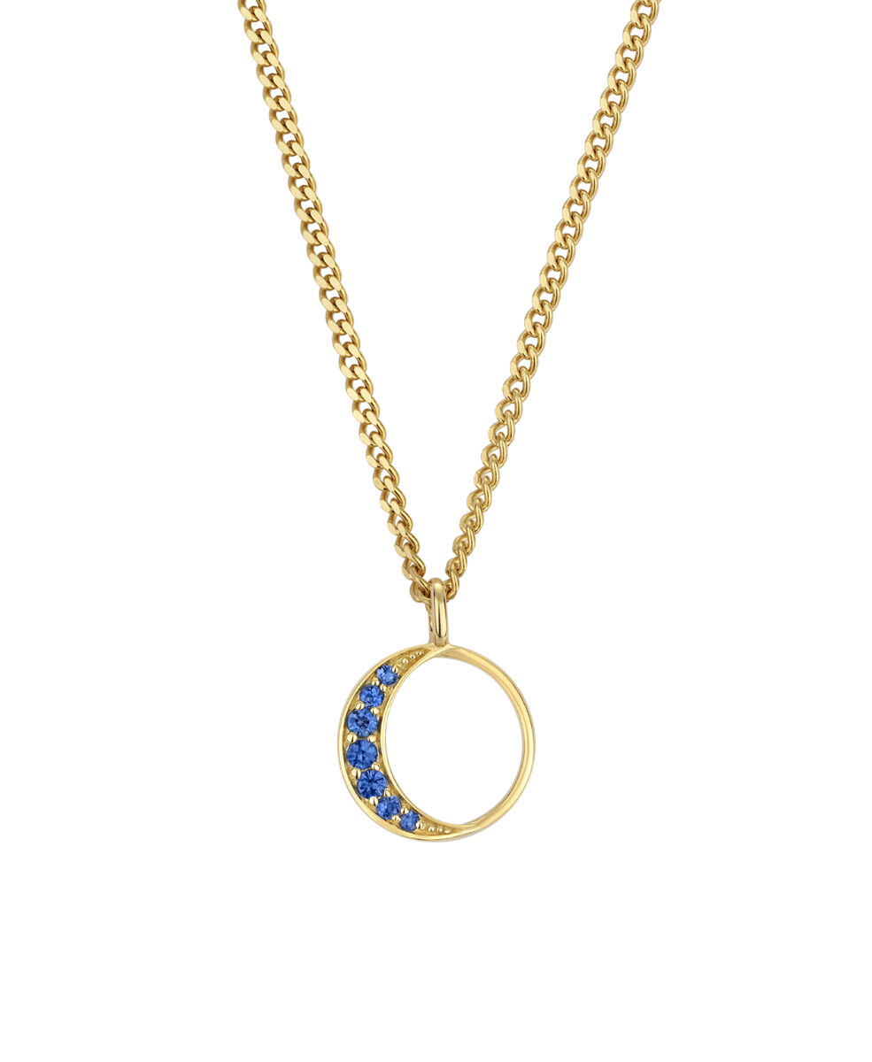 New Moon Necklace - 9k Yellow Gold, Ceylon Sapphire