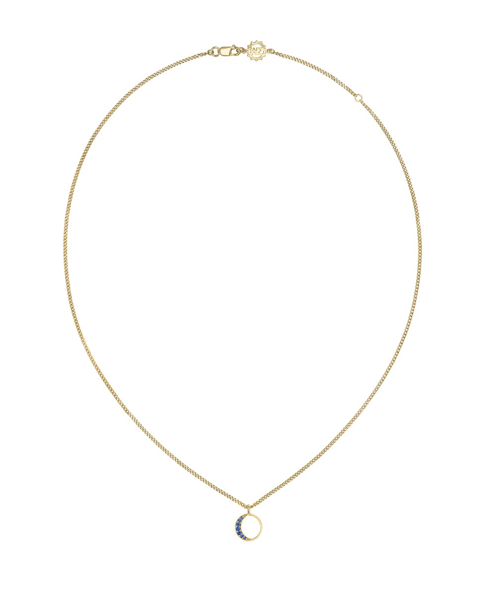 New Moon Necklace - 9k Yellow Gold, Ceylon Sapphire