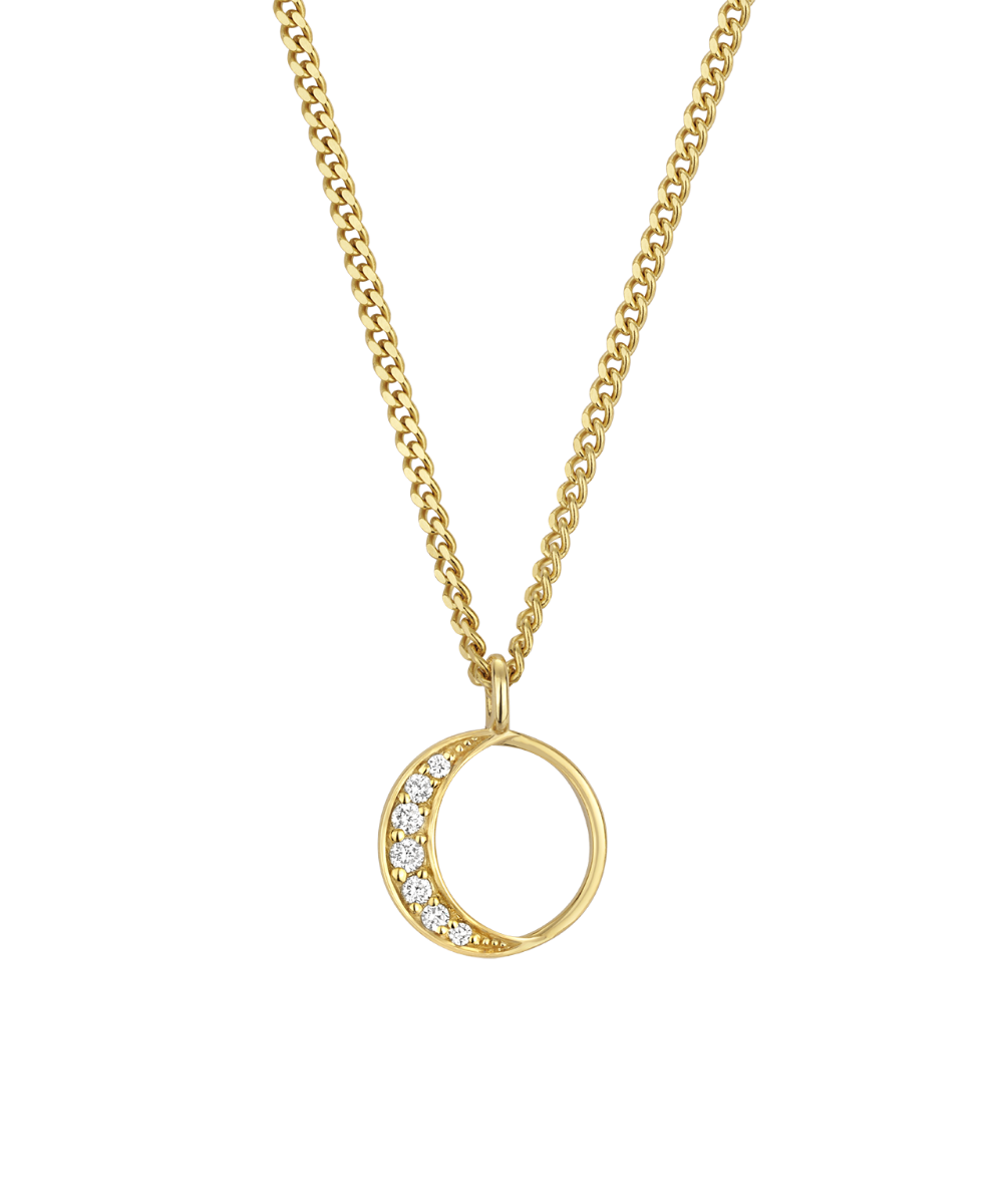 New Moon Necklace - 9k Yellow Gold, Diamond