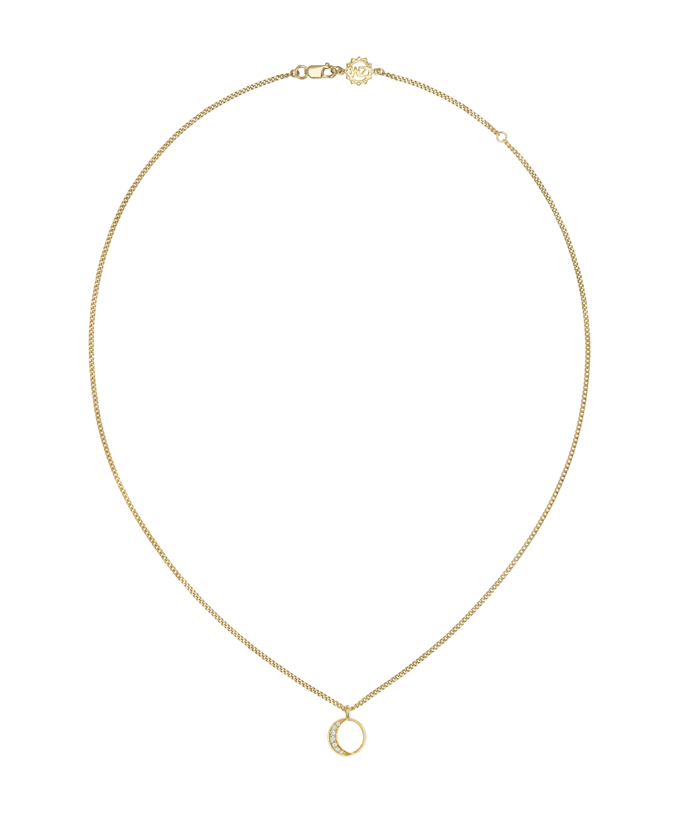 New Moon Necklace - 9k Yellow Gold, Diamond