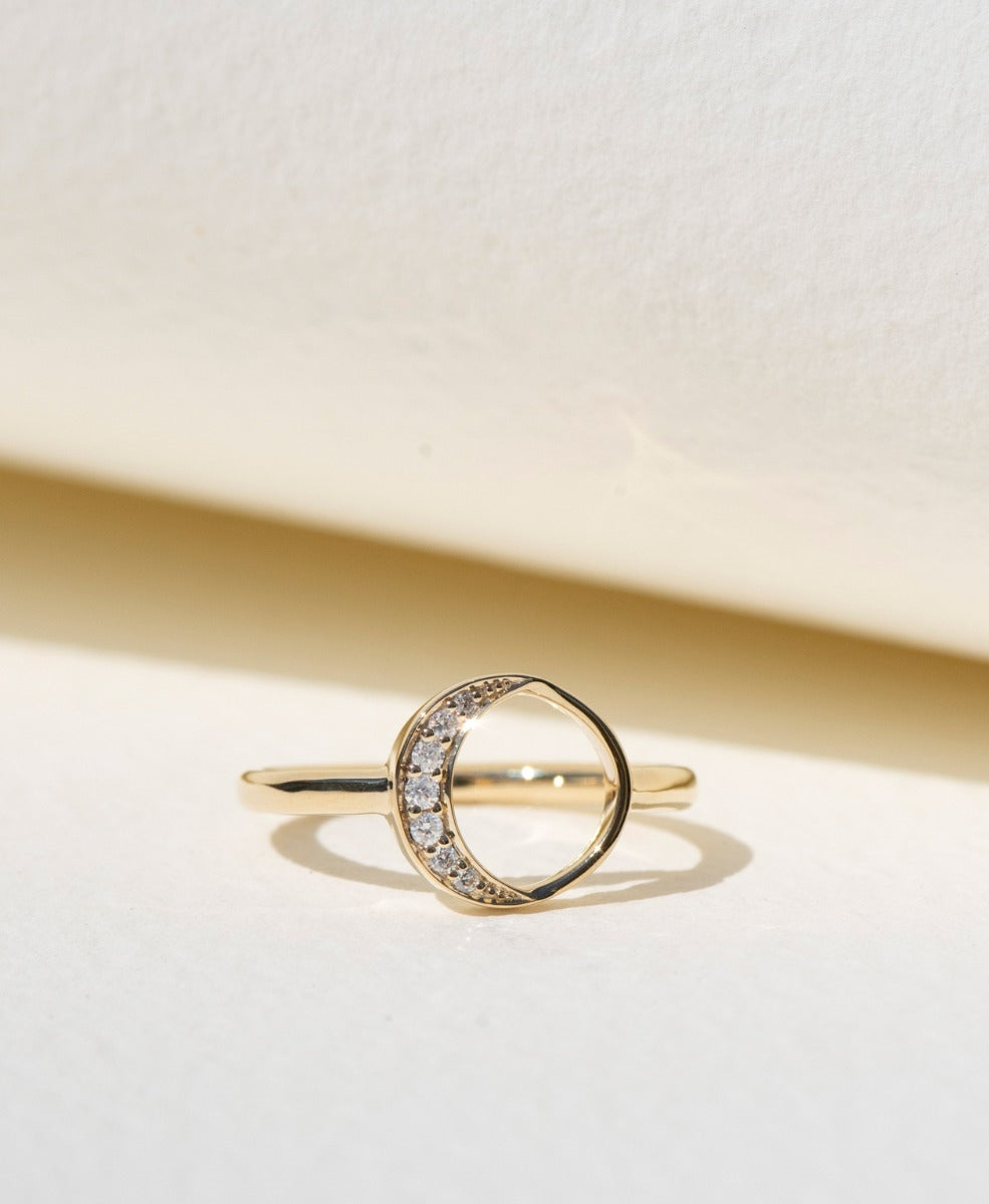 New Moon Ring - 9k Yellow Gold, Diamond