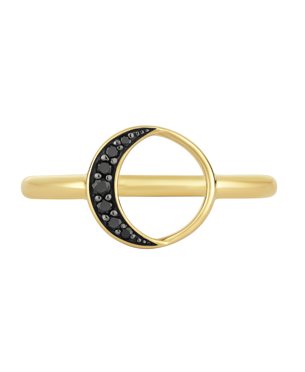 New Moon Ring - 9k Yellow Gold, Black Diamond