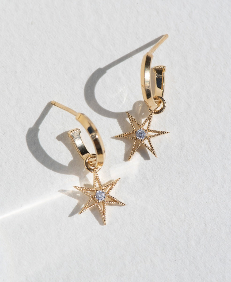 No Star Like Thee Hoops - 22k Gold Vermeil, White Zircon