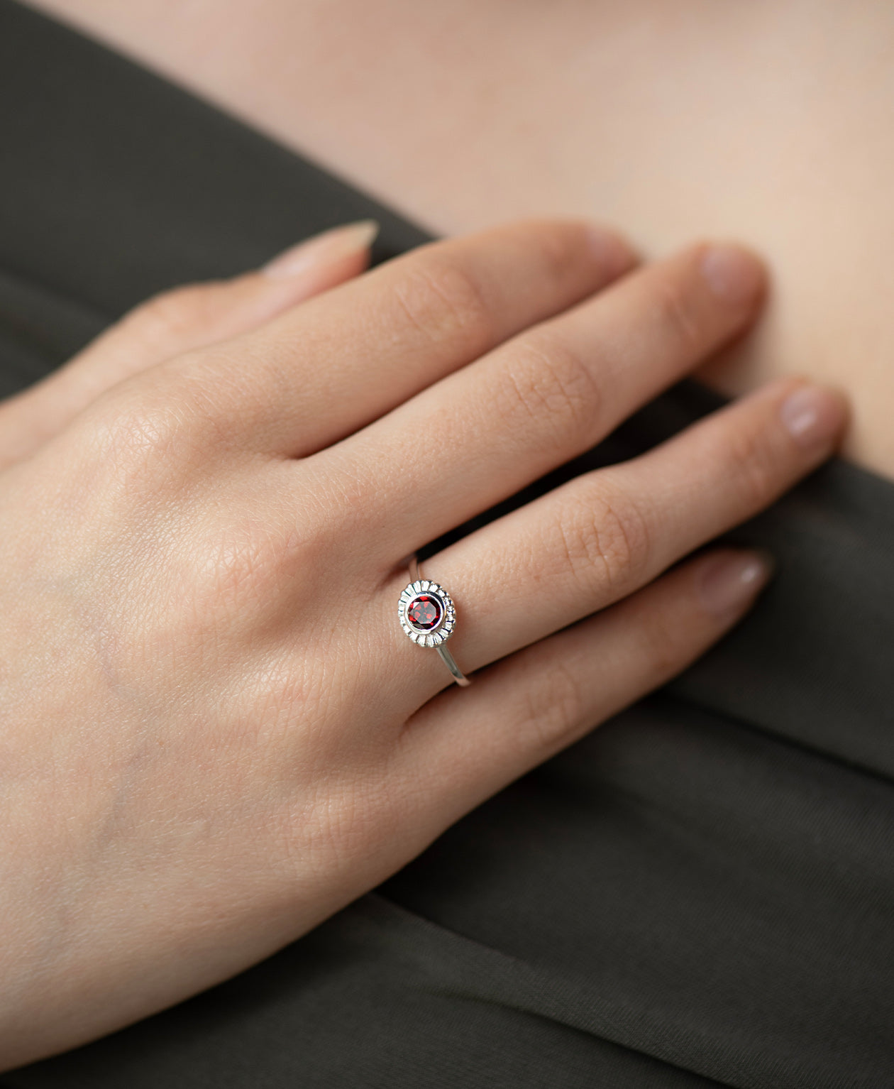 Odette Ring - 925 Sterling Silver, Garnet