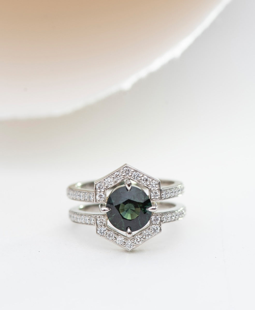 One of a Kind 401 - Platinum, Green Sapphire