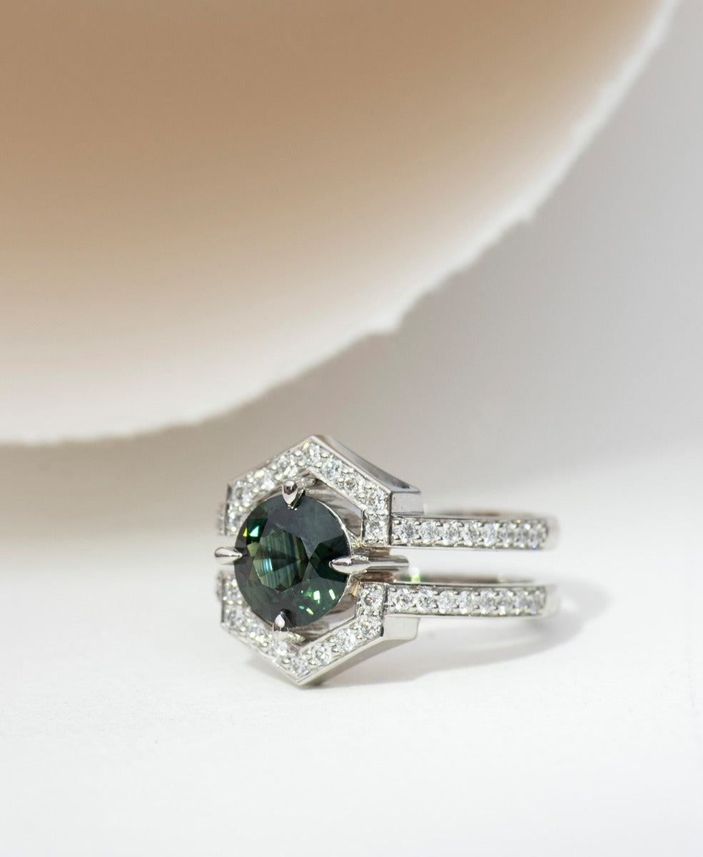 One of a Kind 401 - Platinum, Green Sapphire