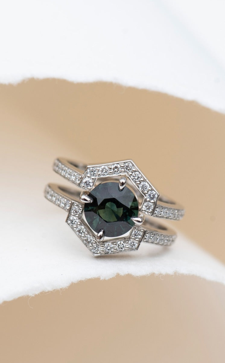 One of a Kind 401 - Platinum, Green Sapphire