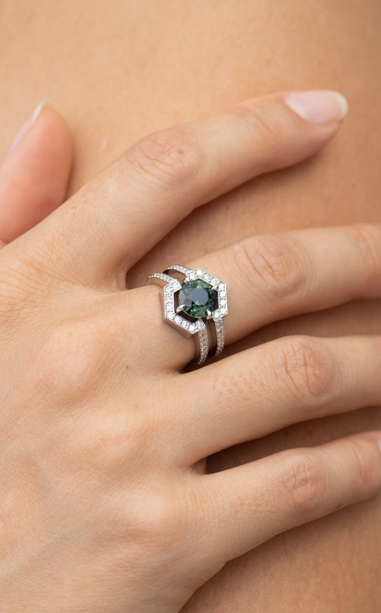 One of a Kind 401 - Platinum, Green Sapphire