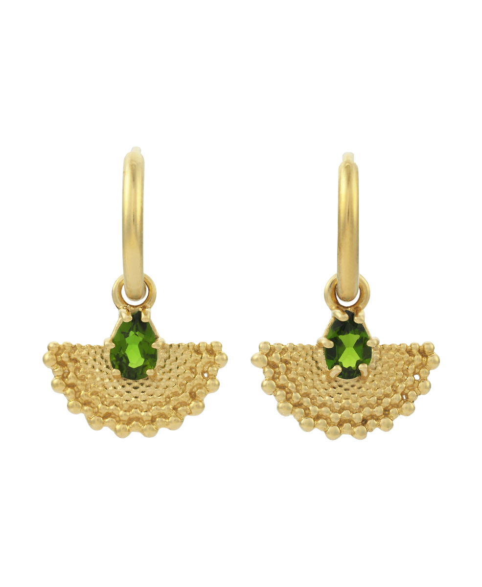 Petal Earrings - 22k Gold Vermeil, Chrome Diopside