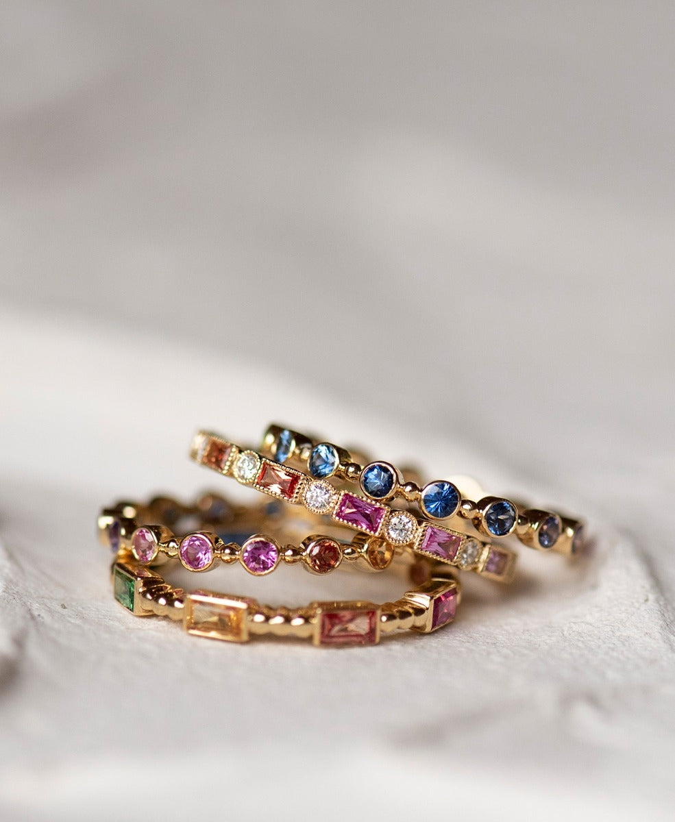 Fidem Band - 18k Yellow Gold, Rainbow of Sapphires