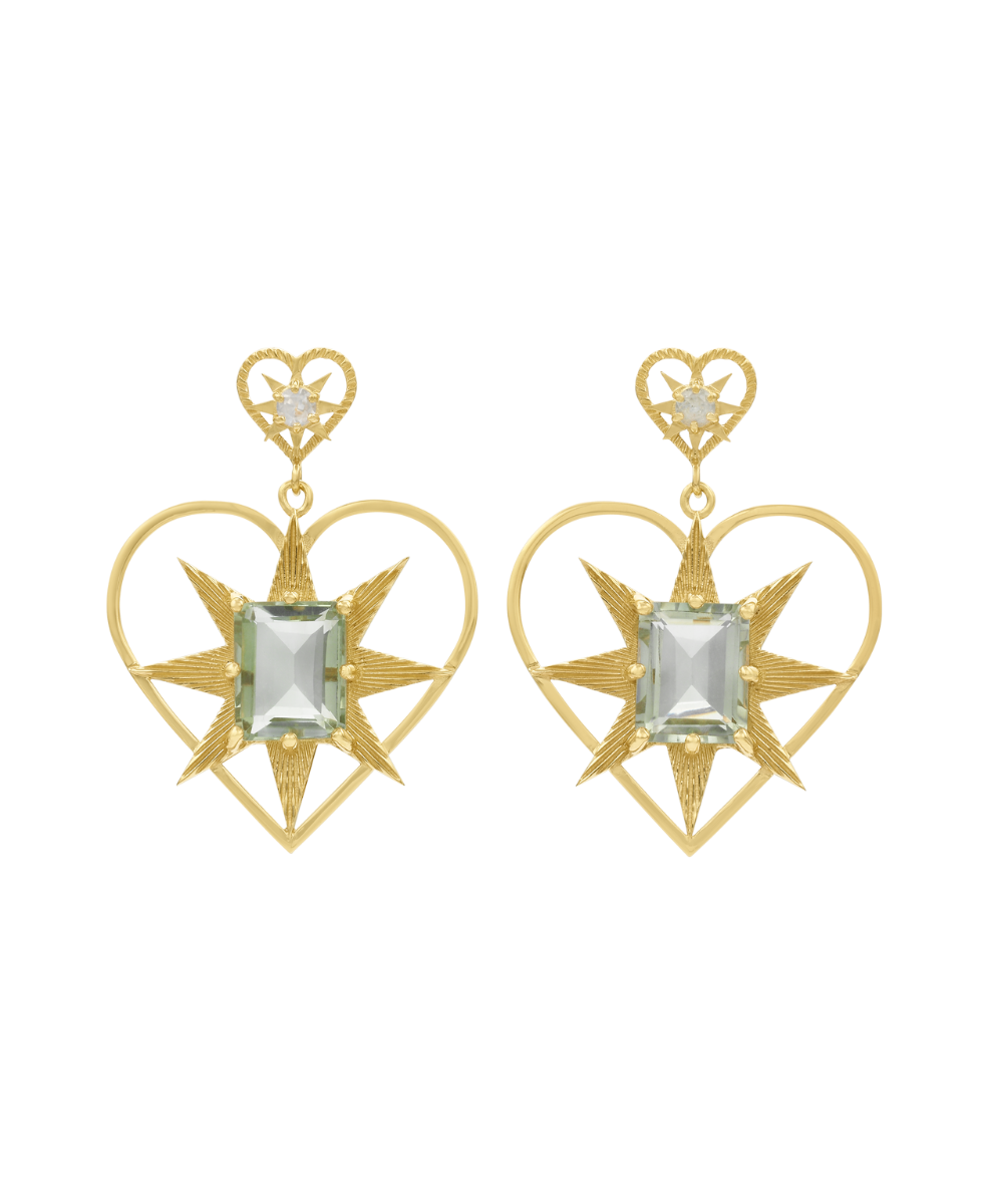 Shining Heart Earrings - 22k Gold Vermeil, Green Amethyst