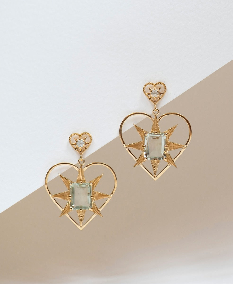 Shining Heart Earrings - 22k Gold Vermeil, Green Amethyst