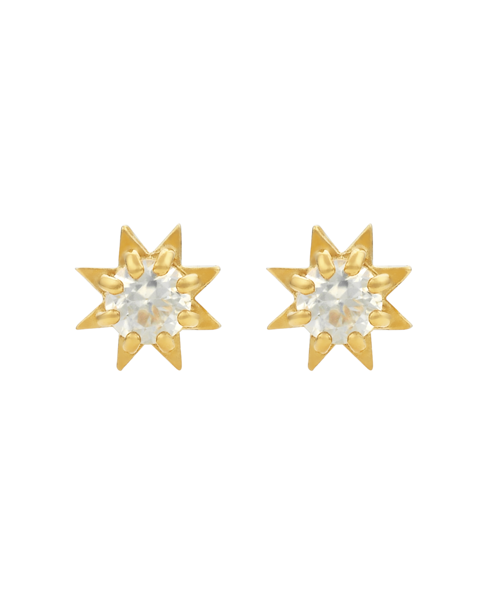 Stella Earrings - 22k Gold Vermeil, White Zircon