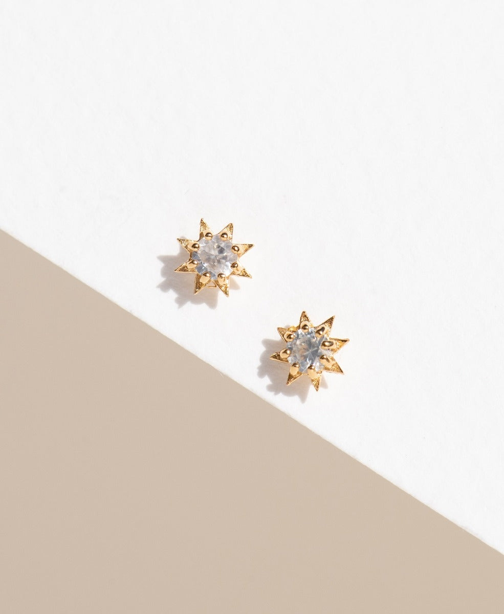 Stella Earrings - 22k Gold Vermeil, White Zircon