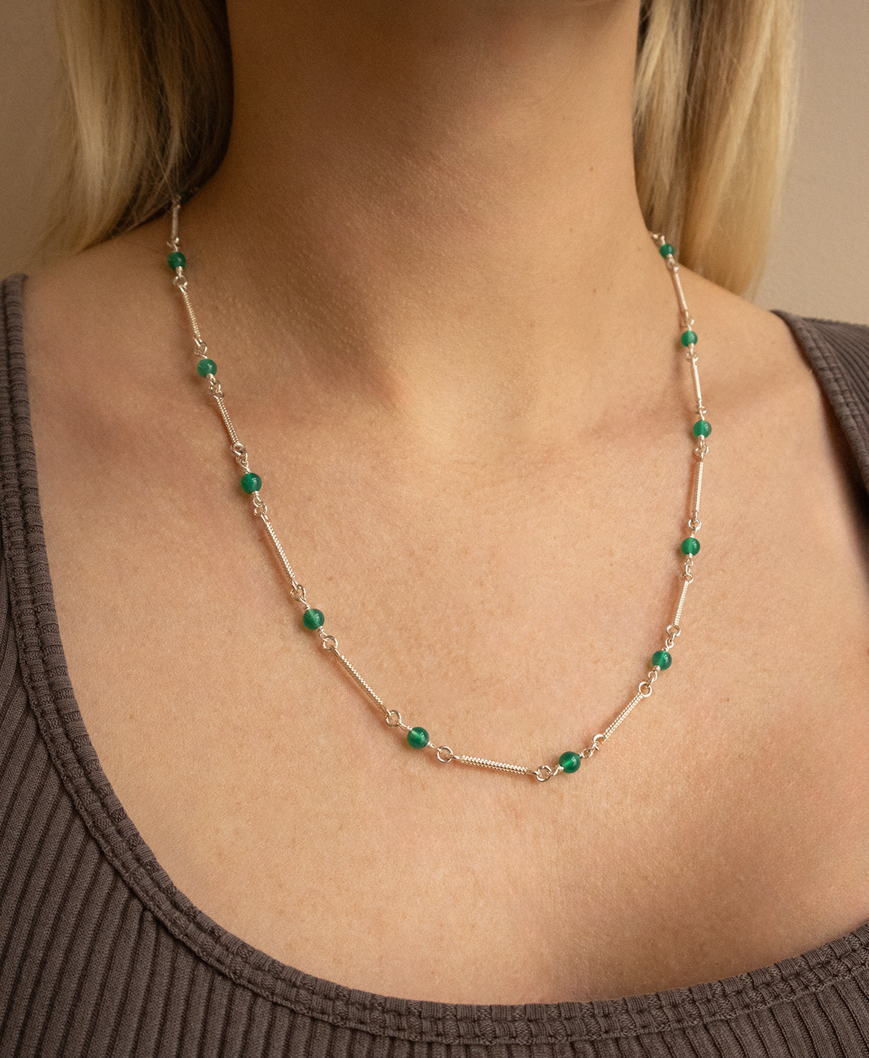 Clio Chain - 925 Sterling Silver, Green Agate
