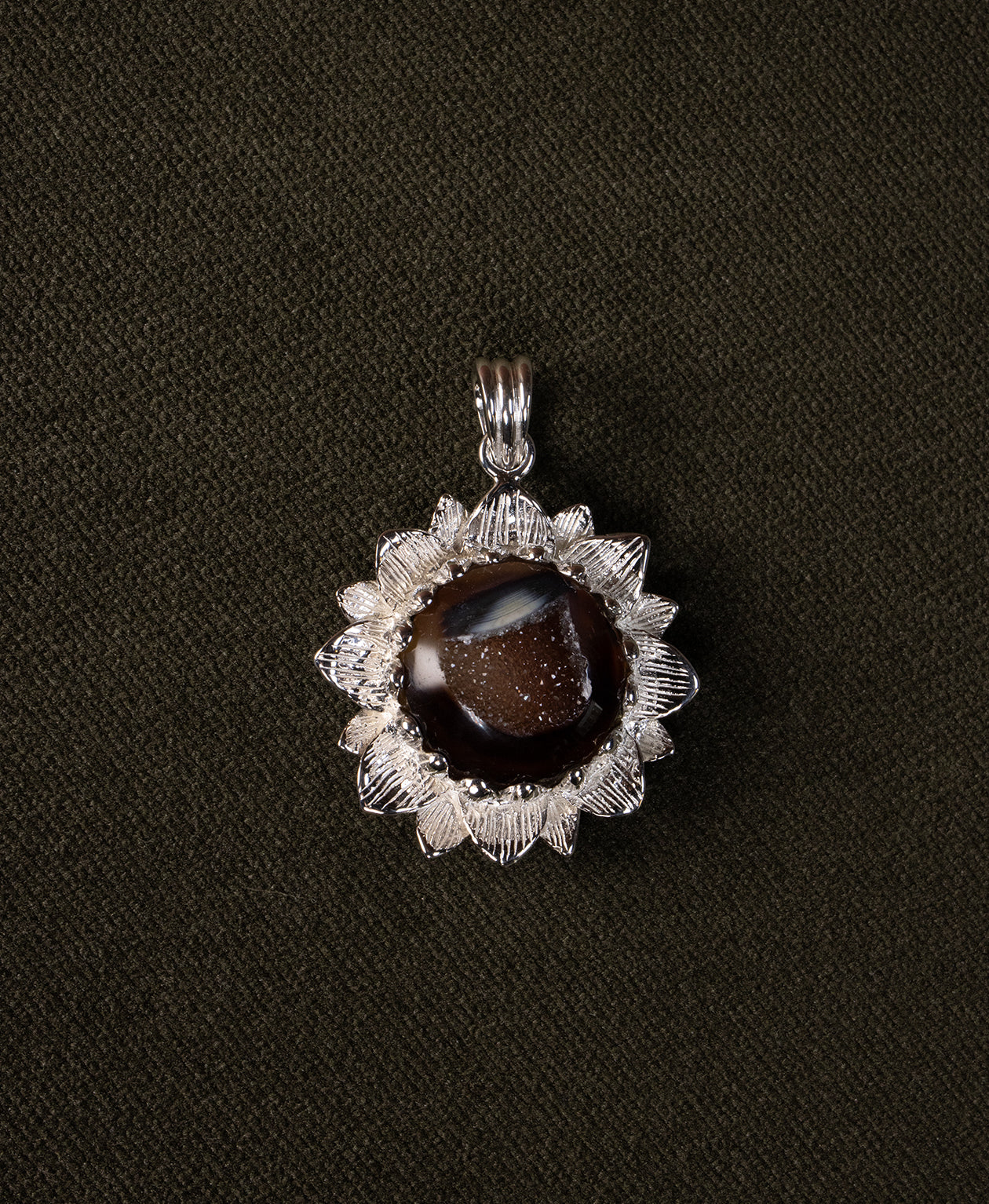 Elise Charm - 925 Sterling Silver, Brown Druzy Agate