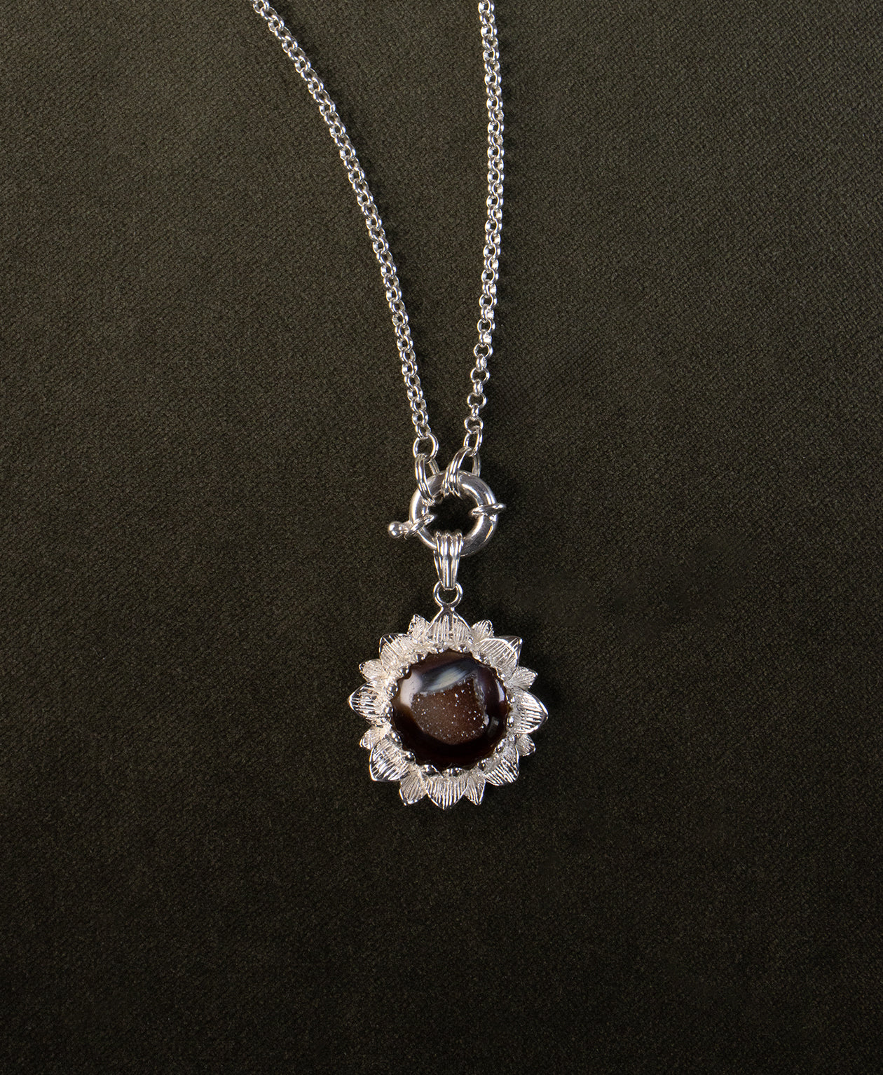 Elise Charm - 925 Sterling Silver, Brown Druzy Agate