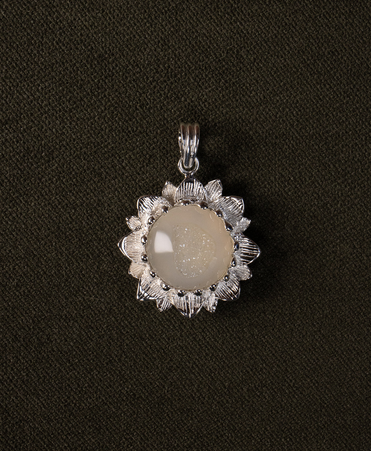 Elise Charm - 925 Sterling Silver, White Druzy Agate