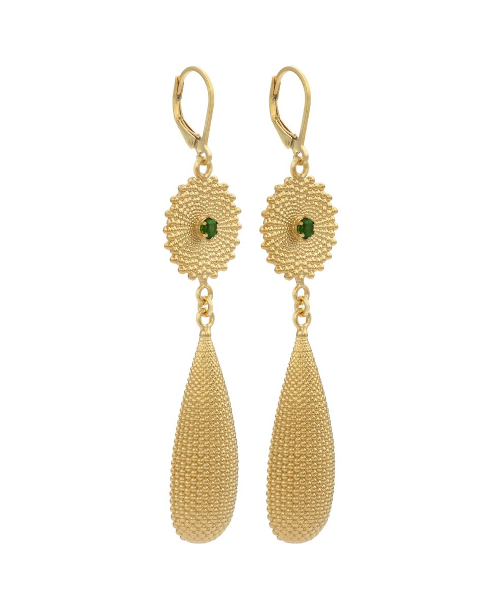 Sunshine Earrings - 22k Gold Vermeil, Chrome Diopside