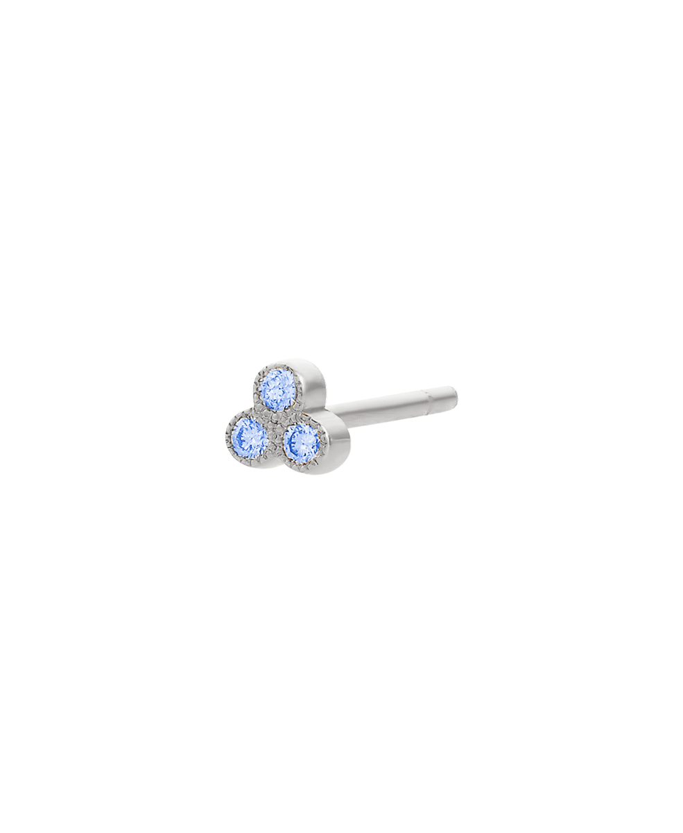 Three Friends 2mm Single Stud / 18k White Gold / Blue Sapphire