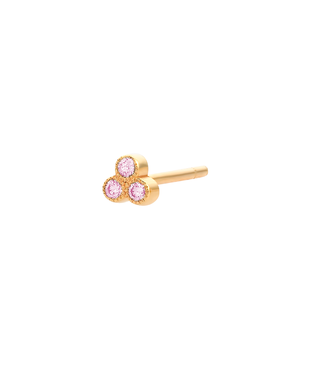 Three Friends 2mm Single Stud - 18k Yellow Gold, Pink Sapphire