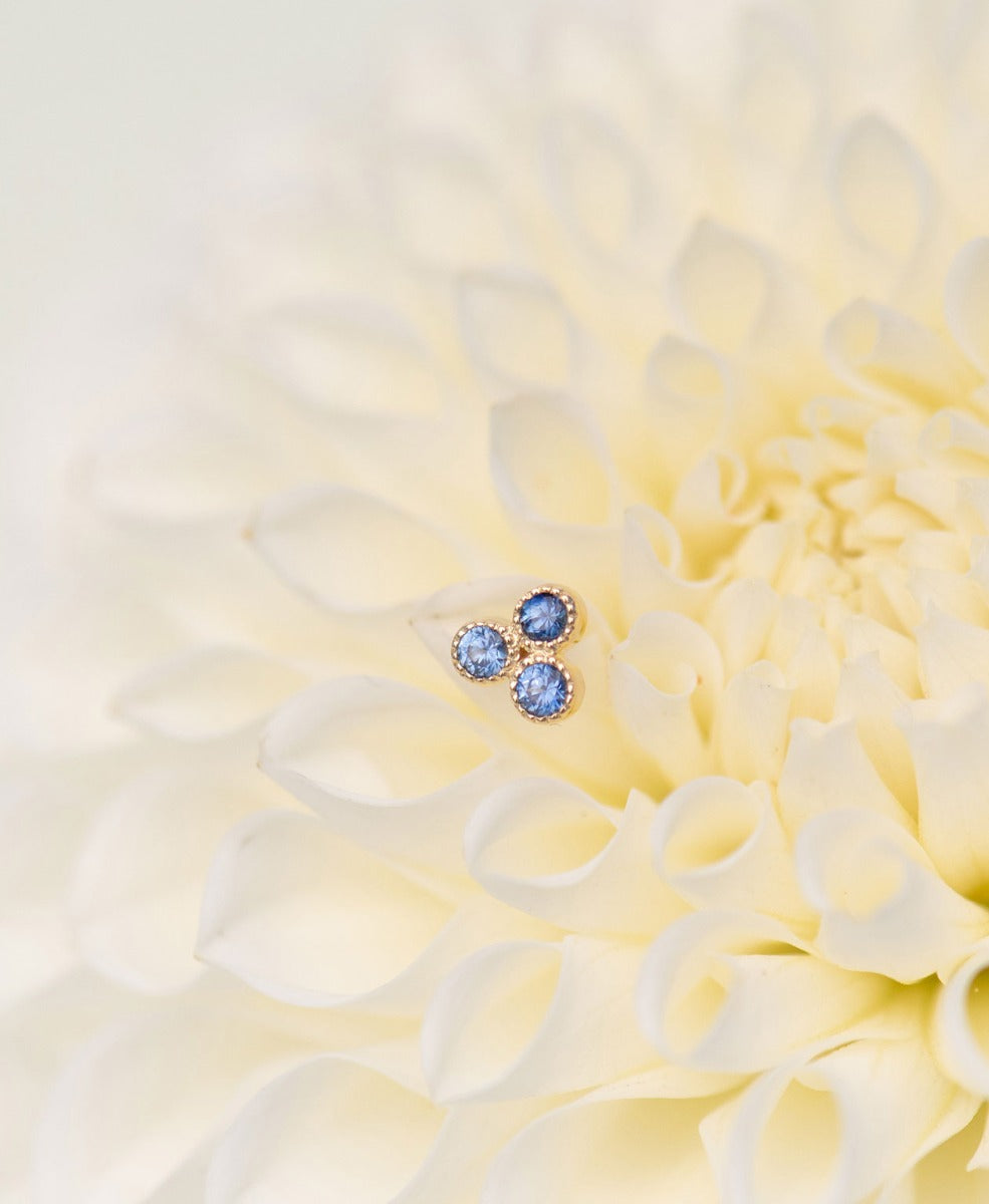 Three Friends 2mm Single Stud - 18k Yellow Gold, Blue Sapphire