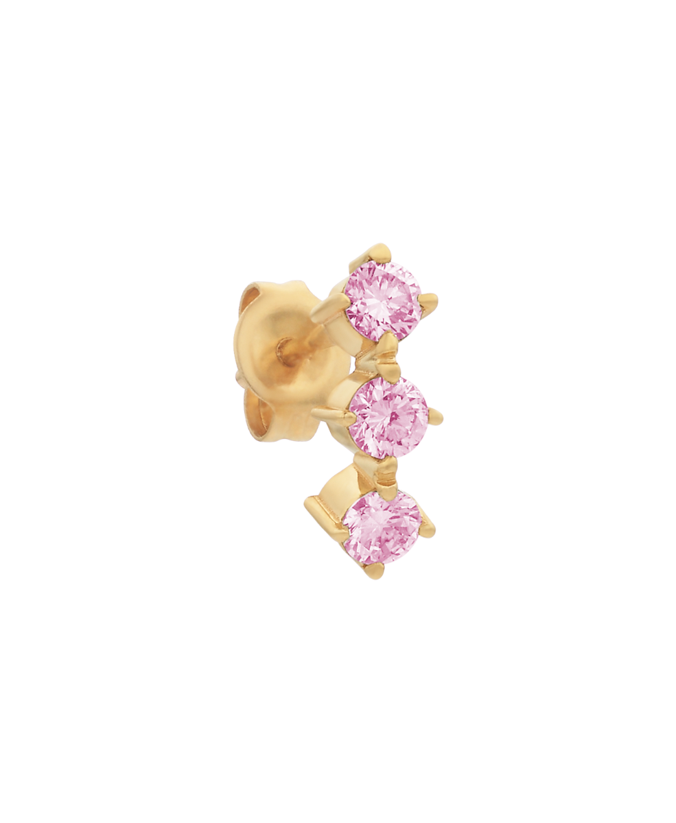 Three Graces Single Stud - 18k Yellow Gold, Pink Sapphire