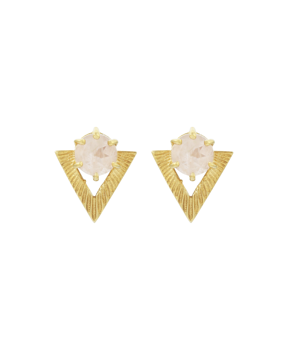 Violet Studs - 22k Gold Vermeil, Rose Quartz