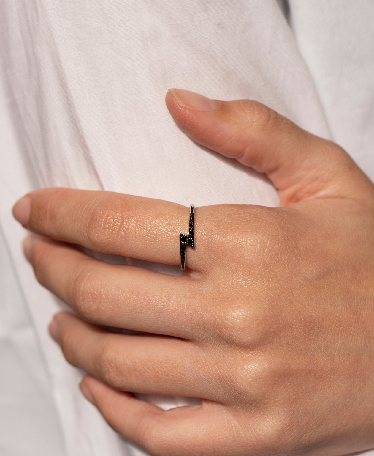 Zap Ring - 9k White Gold, Black Diamond