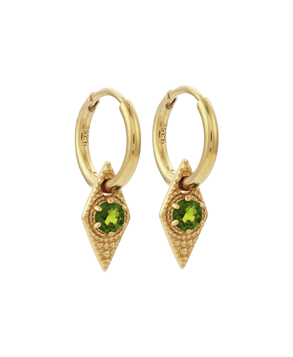 Zinnia Earrings - 22k Gold Vermeil, Chrome Diopside